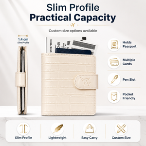 Porta Pasaportes con Diseño de Cocodrilo en Crema, Funda de Viaje de Cuero PU para Boletos, Organizador de Documentos con Bloqueo RFID y Cierre Magnético - Product Image 5
