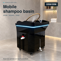 Bac à shampoing sur roulettes portable avec douchette et accessoires vapeur en option pour équipement de salon de coiffure et spa capillaire OEM ODM