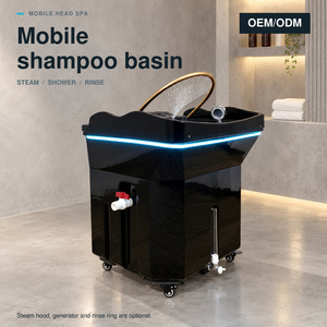Bac à shampoing sur roulettes portable avec douchette et accessoires vapeur en option pour équipement de salon de coiffure et spa capillaire OEM ODM - Product Image 1