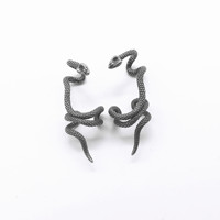 Boucles d'oreilles clips en argent tibétain Yunnique, motif serpent, design zodiaque animal, en acier inoxydable, pour hommes et femmes, bijoux de mode