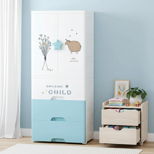 <span class=keywords><strong>Armadio</strong></span> <span class=keywords><strong>per</strong></span> Bambini a 4 Ripiani con Disegni Cartoon, Guardaroba Moderno e Resistente in Plastica <span class=keywords><strong>per</strong></span> Camera da Letto - Product Image 1