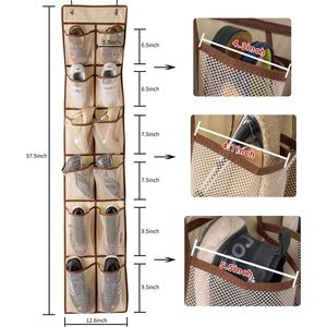 Organisateur de chaussures à suspendre sur la porte, 12 poches en filet, rangement de chaussures suspendu pour placard, beige - Product Image 3