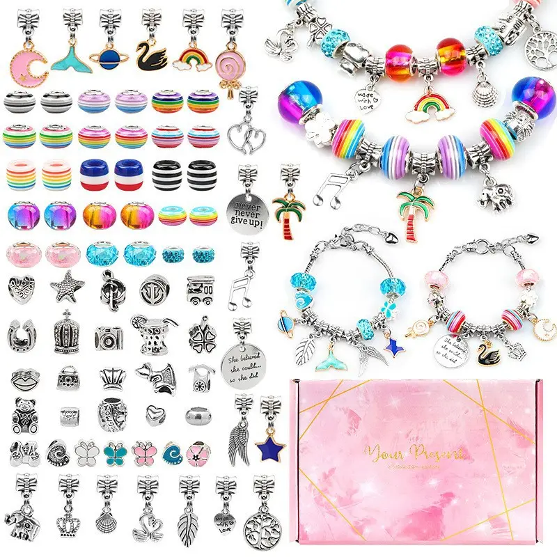 Kids Charm Bracelet Making Kit DIY Charm Bracelets Making Kit Pendant Necklaces Jewelry Gift Boxes Set