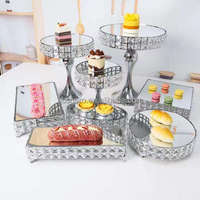 Suministros para Bodas al por Mayor, Mesa para Pasteles y Postres Dorada y Plateada, Soporte Metálico para Pastel de Boda con Cristales
