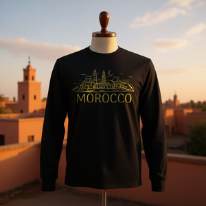 T-Shirt Vintage Marocchina a Maniche Lunghe con Skyline di Marrakech per Promozioni - Product Image 3