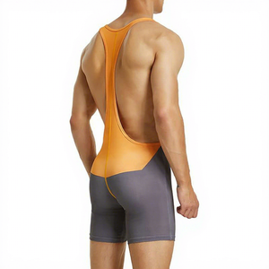 Combinaison de sport de lutte pour hommes sans manches, uniforme de compression avec short pour les compétitions d'entraînement en salle de sport - Product Image 1