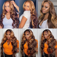 Perruque Balayage Marron Bouclée Profonde Pré-Pluckée Transparente 13x4 Lace Frontale Couleur Piano Blond Miel Cheveux Humains