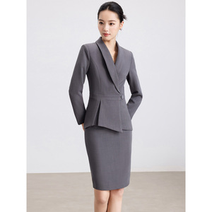 Women's Professional Suit Long Sleeve Navy Polyester Workwear For Office Hotel Receptionist Spring Autumn - Product Image 3