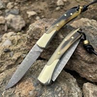 Couteau pliant VG10 en acier Damas, lame sans noyau, manche en corne de bœuf, tête en cuivre, pour camping, survie, collection
