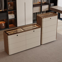 Commode à bijoux en bois de style italien antique à huit tiroirs avec serrure à empreintes digitales, multifonctionnelle, pour chambre principale, rangement de chevet