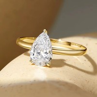 Bague de fiançailles solitaire en or massif 14K 18K avec diamant de laboratoire taille poire, quatre griffes, bijoux fins personnalisés, vente en gros