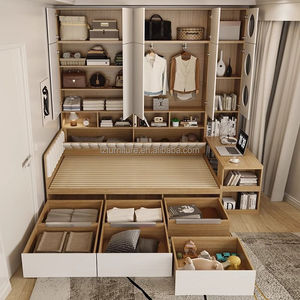 Factory Direct Custom Budget-Friendly Studio Apartment Furniture <b>Sets</b> Multifunctional Wooden Bed With Storage Wardrobe & <b>Desk</b> - Product Image 3