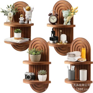 Wooden <b>Wall</b> <b>Mounted</b> <b>Shelf</b> Arched Design 2 Tier For Home Decor Display <b>Shelves</b> - Product Image 5