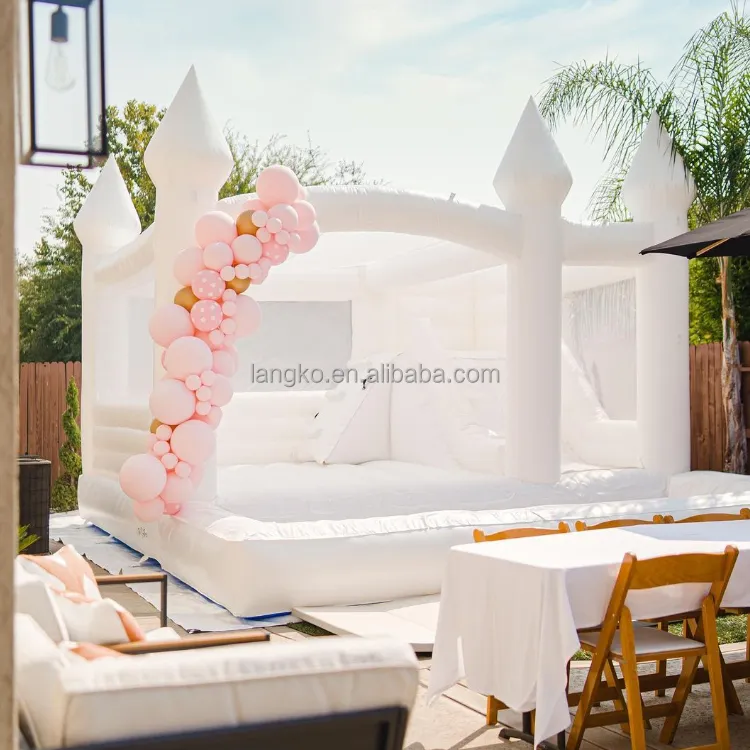 Globos inflables para piscina, castillo hinchable blanco para saltar con tobogán