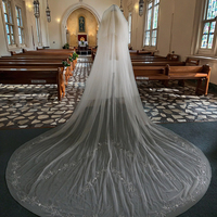 Nouveau voile de mariée voile de perles de mariée en gros voiles de mariage appliqués avec peigne autour de l'ourlet deux couches 3 M