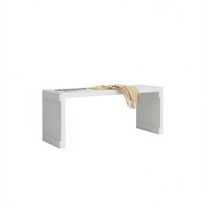 Banco de Jardín Extensible de Madera de Pino Sólido Blanco, Banco de Patio Grande, Muebles de Exterior, Diseño Moderno, Estilo Contemporáneo, 4 Plazas - Product Image 1