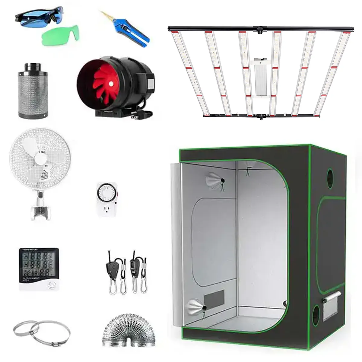 Bán buôn bán hàng nhà kính hydroponics hệ thống Inline Fan Wifi và bộ lọc Carbon 120x120x200cm phát triển Lều 600 wát LED phát triển ánh sáng Kit