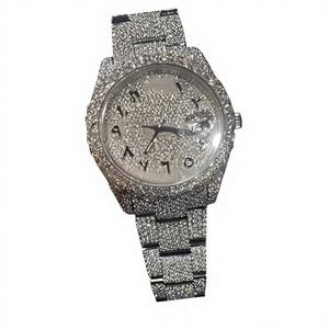 VVS1 Moissanite Round Glass Dial Iced Out Stainless Steel <b>Mens</b> Luxury <b>Watch</b> with 10 Bar Water Resistance and <b>Bracelet</b> Clasp - Product Image 1