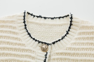 ODM Cardigan con bottoni corti con finiture a contrasto da <span class=keywords><strong>donna</strong></span> a manica lunga maglione in cotone misto <span class=keywords><strong>lana</strong></span> autunno elegante <span class=keywords><strong>maglieria</strong></span> da <span class=keywords><strong>donna</strong></span> - Product Image 3