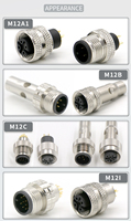 Connecteur M12 circulaire étanche industriel IP68, mâle/femelle, 3, 4, 5, 6, 8, 12 broches, pour câble