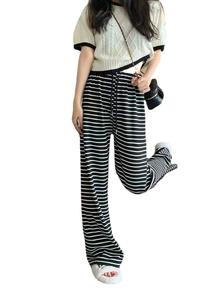 <span class=keywords><strong>Pantaloni</strong></span> Lunghi da Donna Primavera Estate 2026, Nuovi, Slim Fit, Gamba Larga, Vita Alta, a Righe Bianche e <span class=keywords><strong>Nere</strong></span>, Stile Vintage Casual 145 - Product Image 5