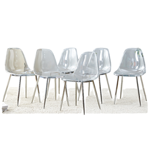 Ensemble de 6 chaises de salle à manger modernes écologiques en plastique, sièges transparents, pieds en métal, chaises de salle à manger convertibles Oehome UP-PD11 - Product Image 1