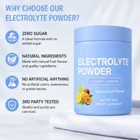 Poudre d'électrolytes hydratante sans sucre OEM/ODM 1000 mg de potassium, sel rose de l'Himalaya véritable, saveur framboise-citron, complément alimentaire
