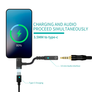 Type-C to 3.5mm Headphone and Charger Adapter 2 in 1 USB-C to Aux Mic Jack with PD 100W Fast Charging Nylon Weave Audio <strong>Cable</strong> - Product Image 3