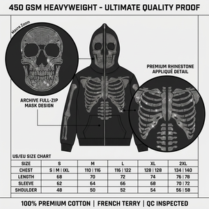 Fabricant <span class=keywords><strong>de</strong></span> sweats à capuche en molleton français lourd 450 g/m² sur mesure |   <span class=keywords><strong>Masque</strong></span> squelette entièrement zippé avec strass |   Atelier <span class=keywords><strong>de</strong></span> précision <span class=keywords><strong>de</strong></span> niveau 1 OEM - Product Image 4