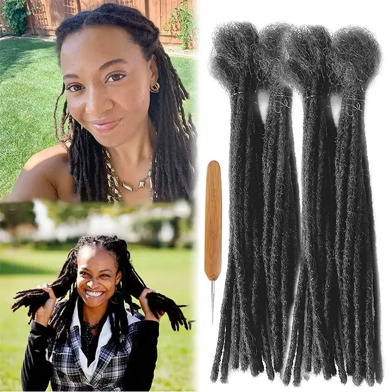 En stock Dropshipping 100% Virgin Real afro cheveux humains fait à la main doux système de remplacement Crochet Dreadlocks Extensions de cheveux