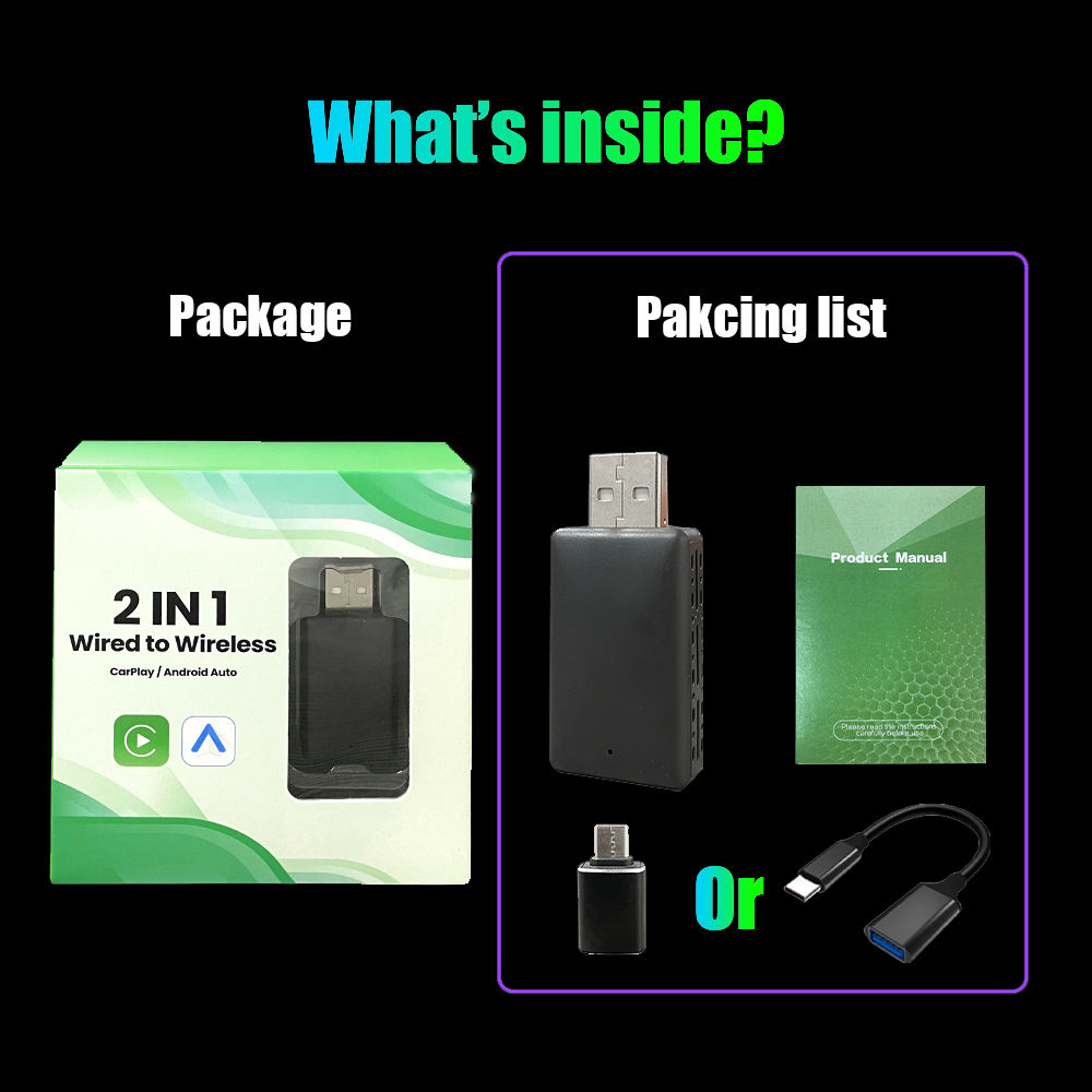 Hongdak 2 in 1 Wireless CarPlay Android Auto Adapter Convert Wired CarPlay to Wireless, Works with All Factory Wired Systems