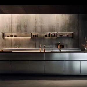 เฟอร์นิเจอร์ครัวสำเร็จรูปสไตล์อิตาเลียนหรูหราทันสมัยสำหรับโรงแรมเชิงพาณิชย์ ชุดตู้เก็บของติดผนังพร้อมไอส์แลนด์สำหรับห้องนั่งเล่น - Product Image 5