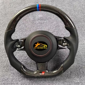 Volant de voiture amélioré en fibre de carbone véritable pour 86, enveloppé de cuir noir, style sport à 3 branches, volant modifié - Product Image 1