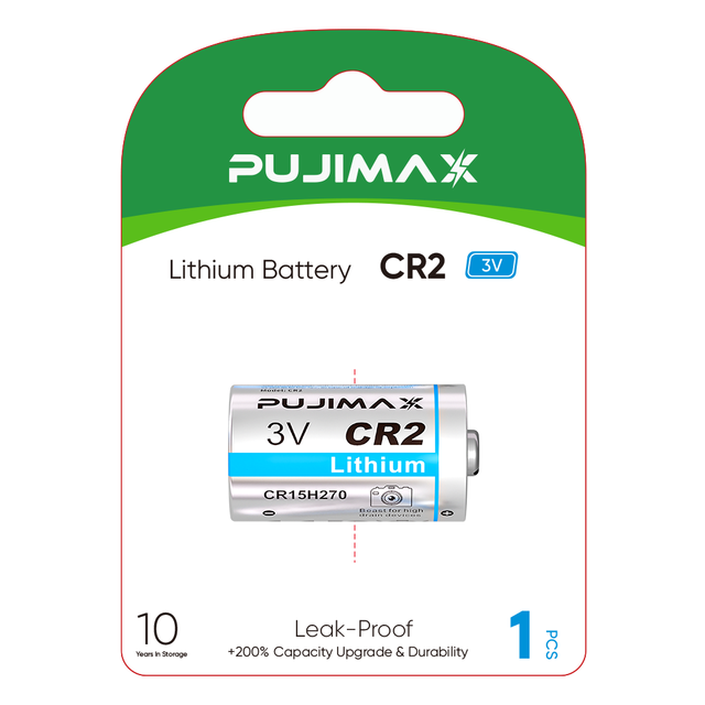 PUJIMAX High Capacity 1 Pcs Carded CR2 3V Cylindrical Lithium Battery Non Rechargeable Lithium Manganese Battery for Camera