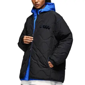 Factory Custom Logo Windproof Removable Collar Jacket Wavy Quilting Loose Fit Zip Up Men Casual Jacket