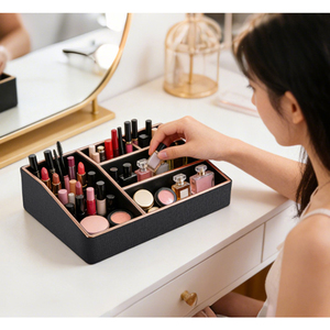 ZENOS Classic Leather Multi-functional Storage Box Single-Tier Desktop Bathroom Tray for Cosmetics <b>Small</b> Item Storage Reusable - Product Image 3