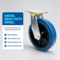 Roue pivotante robuste avec noyau en plastique bleu, roulement rotatif élastique pour chariot d'entrepôt, chariot de transport, établi