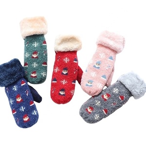 冬用クリスマスサンタクロースジャカード手袋,暖かいフリースライニングパーティー & アウトドア用ミトン弦付き - Product Image 1