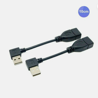 D2802 10cm 0.1m 90 derajat sudut USB-A 2.0 laki-laki ke Perempuan Data pendek kabel ekstensi pengisian daya
