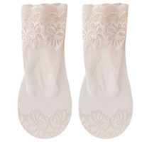 Chaussettes en dentelle pour femmes, printemps-été, fines, en coton, respirantes, absorbant la transpiration, antibactériennes, à motif floral, mi-mollet, invisibles