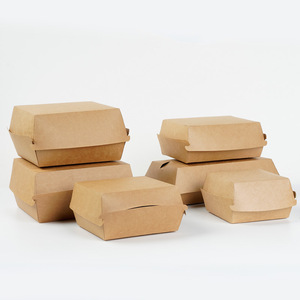 Kraft <b>Paper</b> Hamburger Boxes 99-139mm Disposable Food Packaging With <b>Tray</b> For Fast Food - Product Image 3