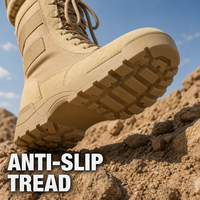 Bottes tactiques pour hommes, camouflage désertique, dessus en cuir microfibre, doublure en mesh, semelle en caoutchouc, fermeture éclair, lacets, mi-mollet, été/hiver
