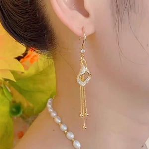 Boucles <span class=keywords><strong>d</strong></span>'oreilles longues élégantes à pampilles, géométriques, en forme de losange, avec <span class=keywords><strong>strass</strong></span>, pour femmes - Product Image 3