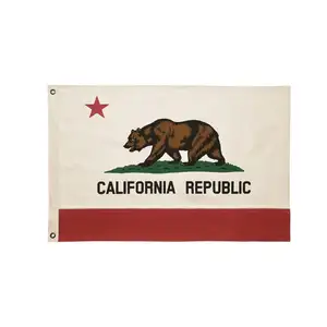 Drapeaux en coton imprimés personnalisés 3 par 5 pieds brodés drapeau de l'État de Californie drapeau de l'État d'ours de la République de Californie