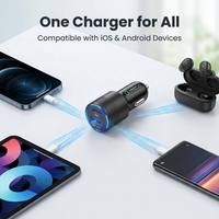 Mini chargeur de voiture double port PD20W QC18W USB-C PD USB-A QC3.0 avec anneau lumineux LED bleu, charge rapide 12V/24V, chargeur de téléphone universel pour voiture