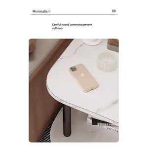 Table <span class=keywords><strong>d</strong></span>'appoint moderne à motif marbre carré, table à 2 niveaux avec pieds en métal robustes, petite table de chevet pour petits espaces - Product Image 3