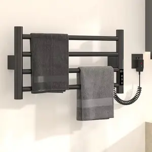 Secador de toalha elétrico inteligente, rack de toalha de aço inoxidável, preto, acessórios para banheiro