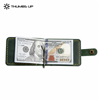 Dompet Lipat Kulit Asli Full Grain Berkapasitas Besar dengan Logo Kustom THUMBS-UP, Penutup Kancing, dan Pelindung RFID, Dilengkapi Penjepit Uang