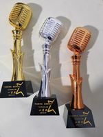 Trophée de la Voix d'Or MH-NJ00892 en Résine de Cristal, Or, Argent, Bronze, avec Microphone, pour la Chant et la Diffusion