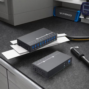 Hub <span class=keywords><strong>USB</strong></span> 3.0 de 10 Puertos A-103 con Montaje DIN, Enchufe UK, Metálico, Alta Velocidad de 5Gbps, Fuente de Alimentación de 60W para Celulares - Product Image 1